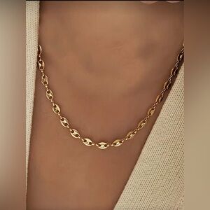 Gold Plated Stainless Steel Coffee Bean Link Necklace